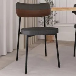 Cadeira de Jantar Estofada Fixa Ella M25 Linho Grafite/Marrom - Mpozen