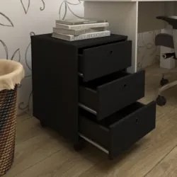 Gaveteiro Escritório 60cm Rodízios 3 Gavetas New Preto - Artany