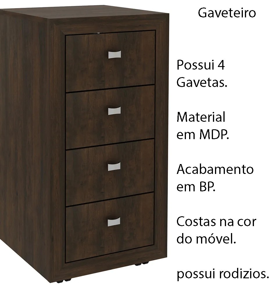 Gaveteiro para Escritório Home Office ME4133 MDP Rustico G69 - Gran Belo