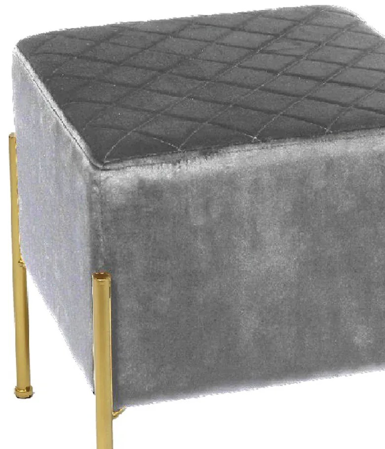 Puff Banqueta Industrial Dourada Lice Veludo Tresse Cinza E02 - D'Rossi