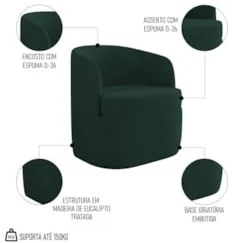 Kit 2 Poltronas Giratória Decorativa para Sala Dandara Z08 Veludo Verd