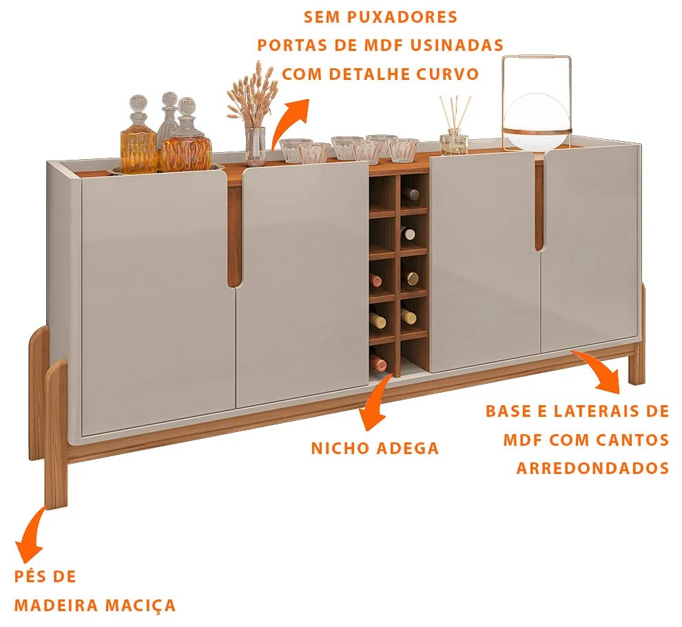 Aparador Buffet 4 Portas Belle 190cm Off White e Cedro com Adega C02 - D'Rossi
