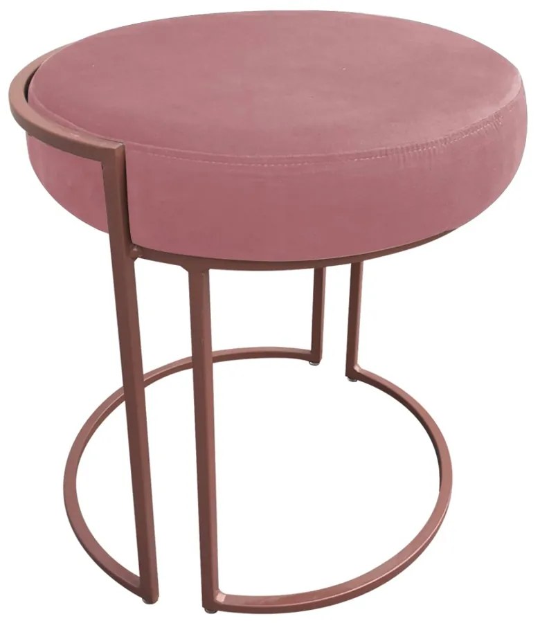 Puff Redondo Base Industrial Cobre Kit 2 Love Suede - Rose