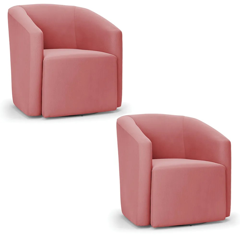 Poltrona Decorativa Base Giratória Kit 2 Stella Max Suede Rosê D03 - D'Rossi