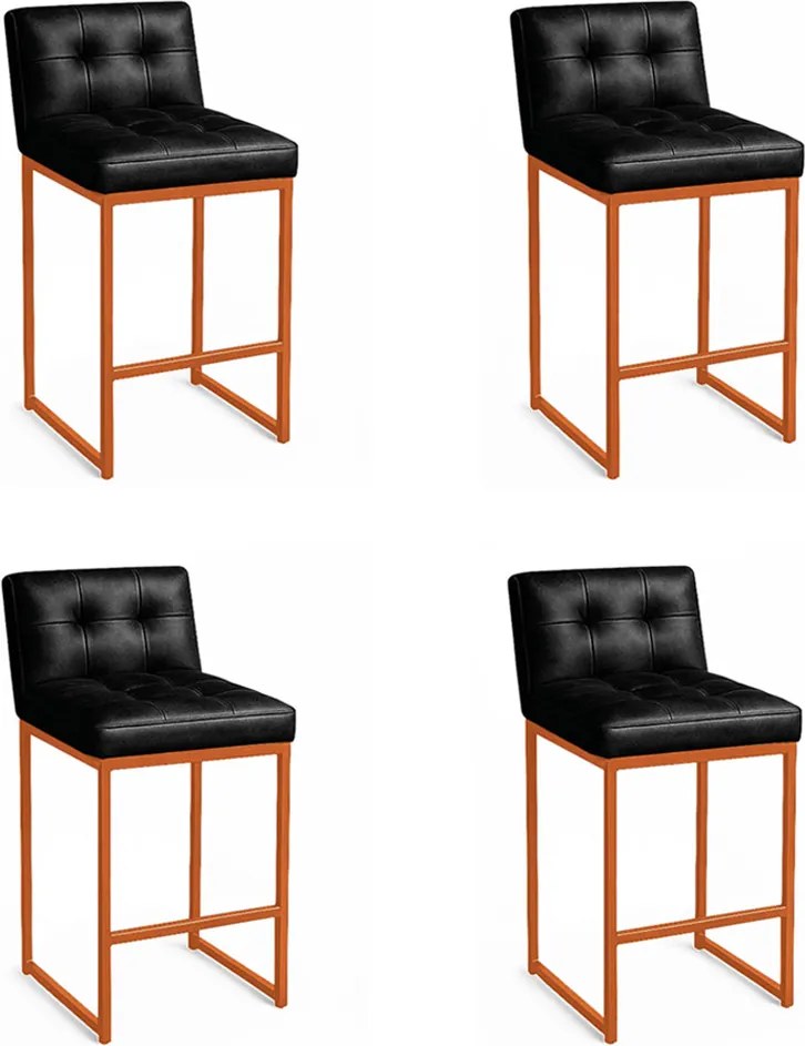 Banqueta Cozinha Alta com Encosto Industrial Kit 4 Bronze Lirina PU Preto C05 - D'Rossi