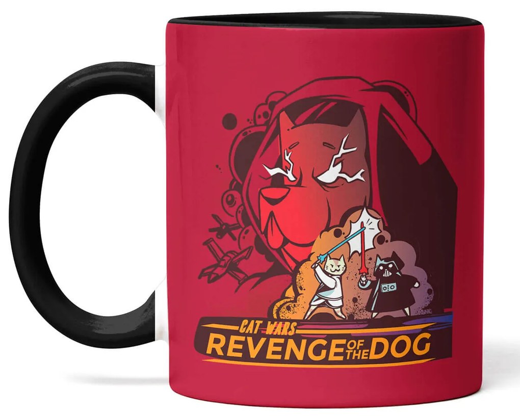 Caneca Cat Wars The Revenge of the Dog Vermelha com Alça Preta