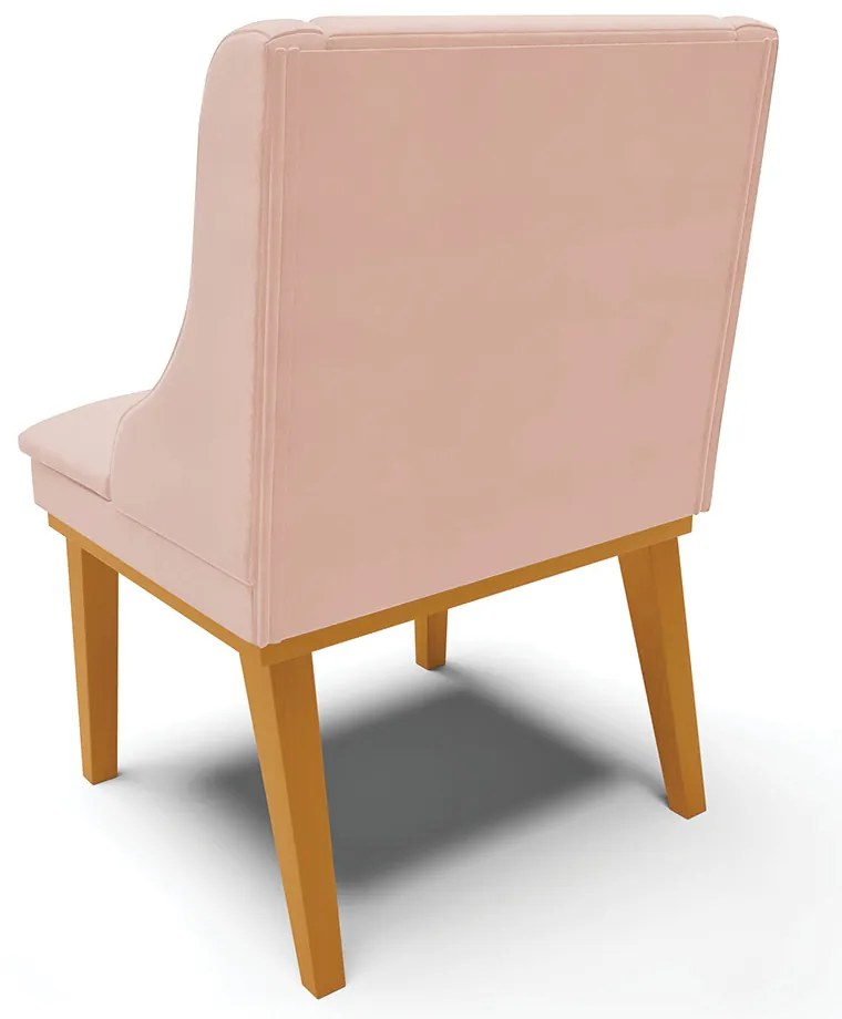 Kit 10 Cadeiras de Jantar Liz Veludo Rosê Base Fixa Madeira Castanho D03 - D'Rossi