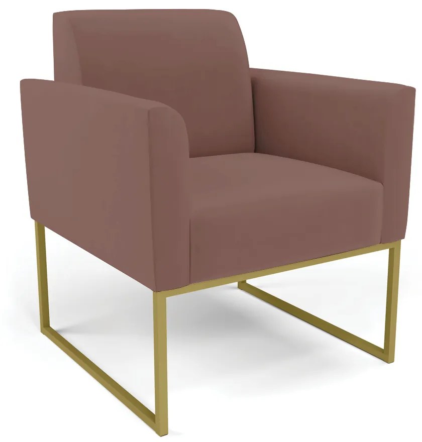 Sofá Namoradeira com 2 Poltronas Base Industrial Dourado Marisa Veludo D03 - D'Rossi - Rose