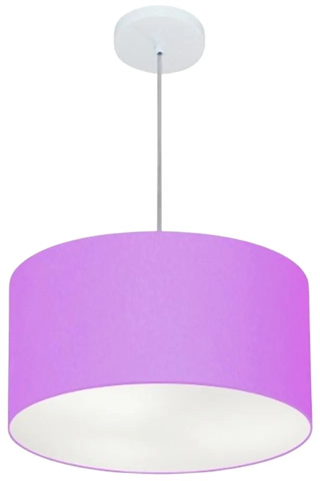 Lustre Pendente Cilíndrico Md-4099 Cúpula em Tecido 40x25cm Lilás - Bivolt