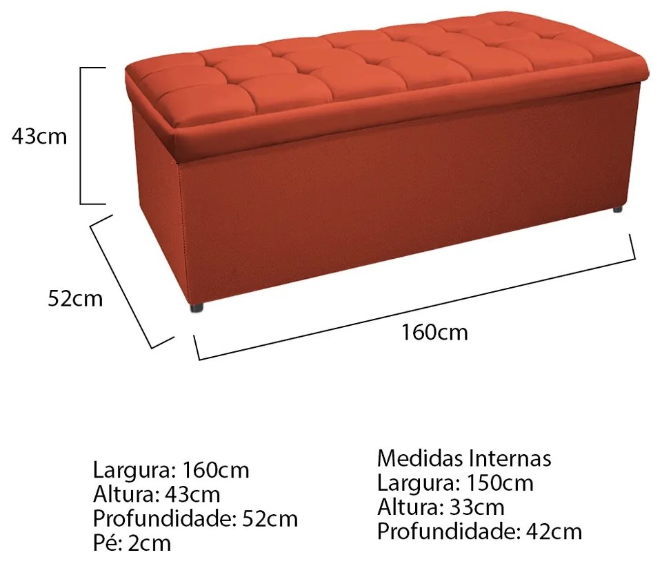 Calçadeira Copenhague 160 cm Queen Size Suede Terracota - ADJ Decor