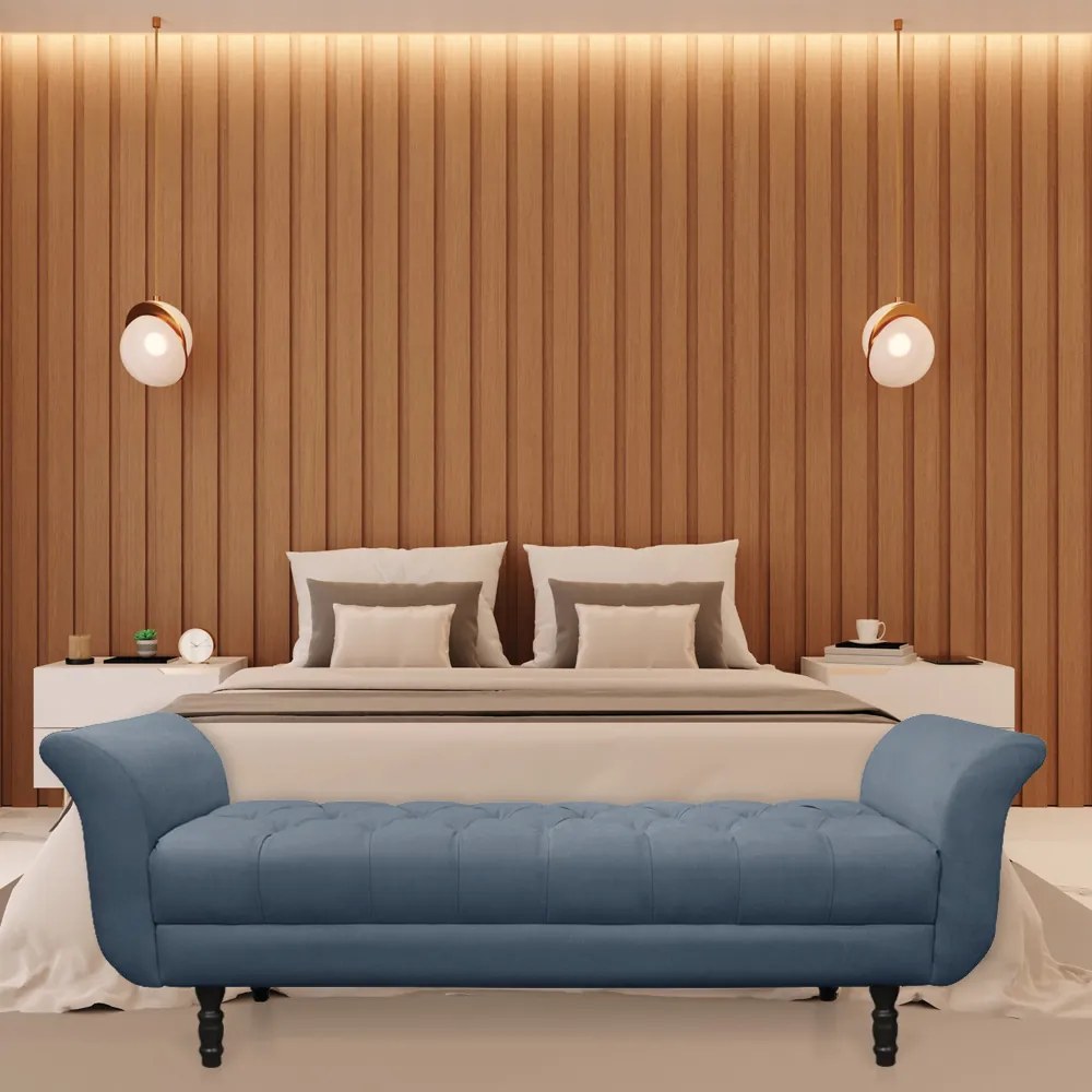 Recamier Olinda Suede 160 cm Pés Torneados Tabaco - D'Rossi - Azul Marinho