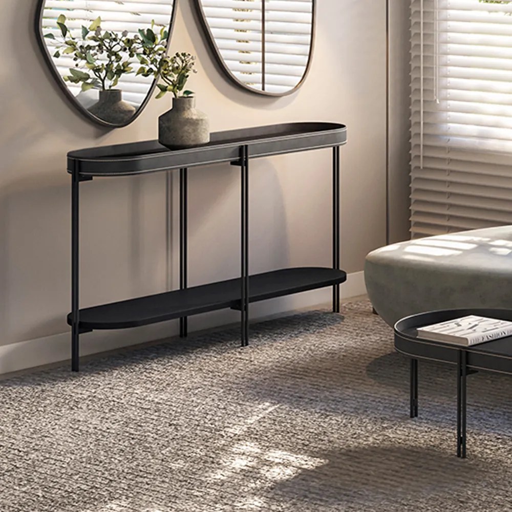 Buffet Aparador Isi Preto TX e Couro Preto 139x79 cm L04 - D'Rossi