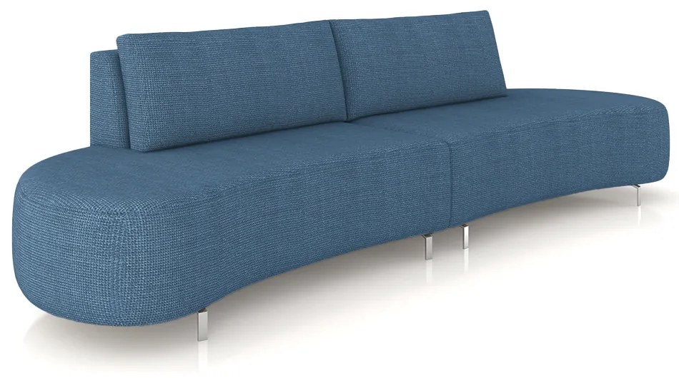 Sofá Bipartido Sala de Estar Jamaica 300cm Curvo Pés Alumínio Linho Azul G52 - Gran Belo