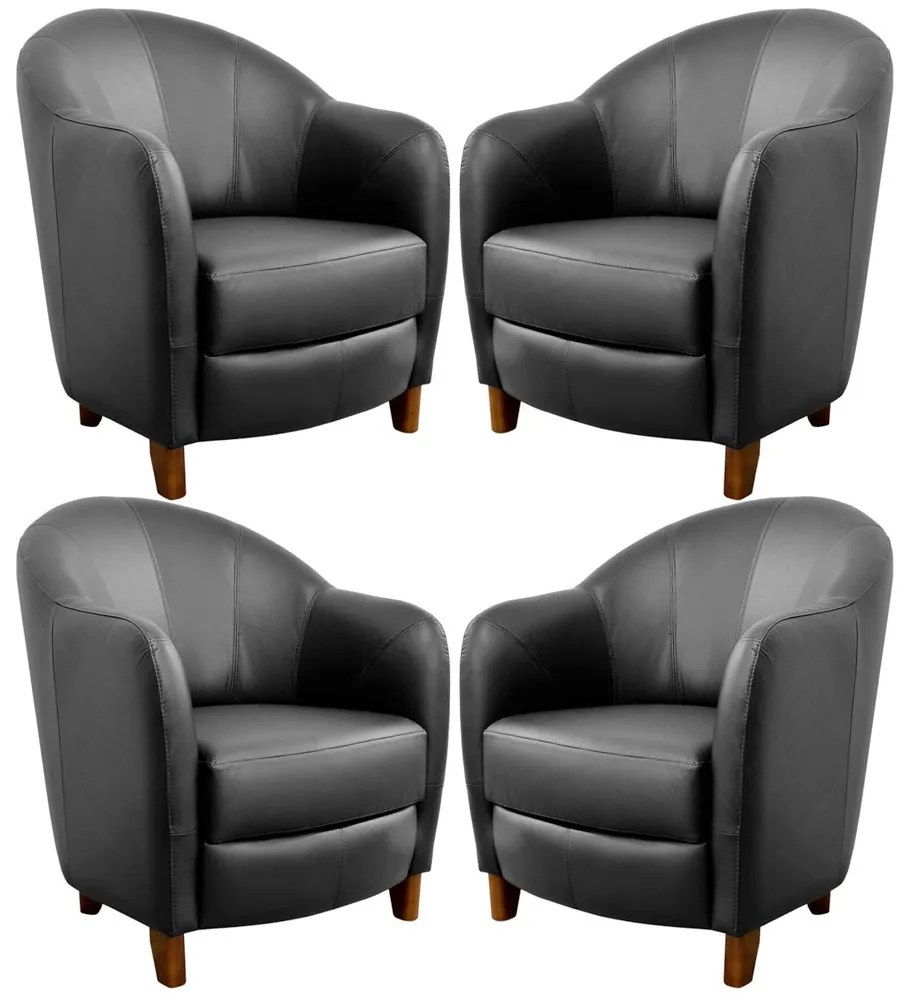 Kit 4 Poltronas Decorativas Sala de Estar Pés Madeira Kairós Couro Preto G03 - Gran Belo
