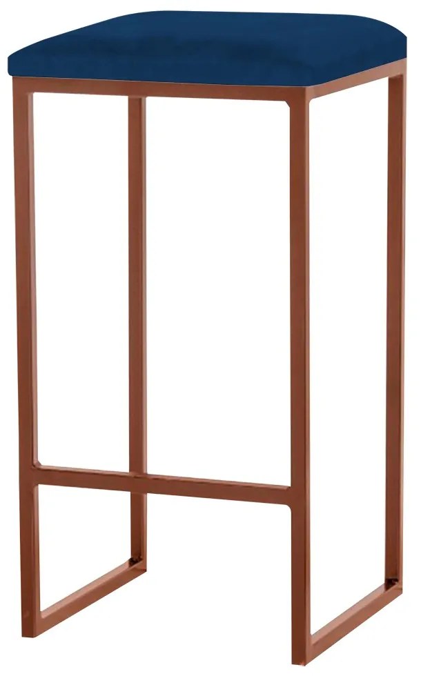 Banqueta Decorativa Billie Base Bronze Veludo Azul G41 - Gran Belo