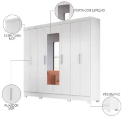 Guarda Roupa Casal com Espelho 8 Portas 236cm Ágata Z17 Branco - Mpoze