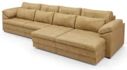 Sofá Retrátil 4 Lugares Para Sala 339cm Dijon Couro Bege S07 - Mpozena