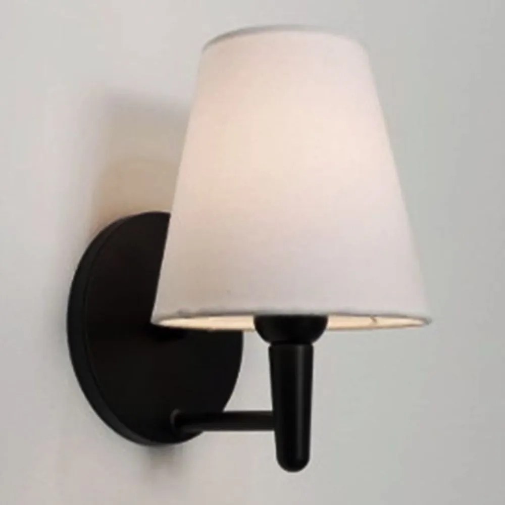 Arandela Cone Md-2004 Base Preto Cúpula em Tecido 14/14x07cm Branco Tela - Bivolt