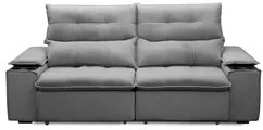 Sofá Retrátil 3 Lugares com Porta Copo 210cm Malta F05 Veludo Cinza -