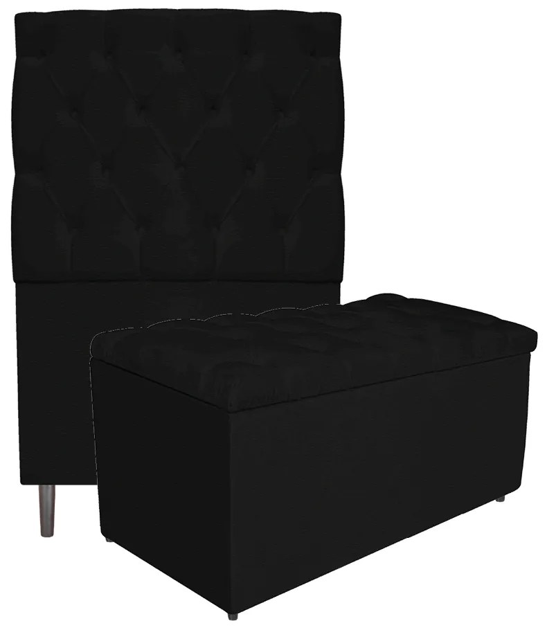 Kit Cabeceira e Calçadeira Liverpool 90 cm Solteiro Corano Preto - ADJ Decor