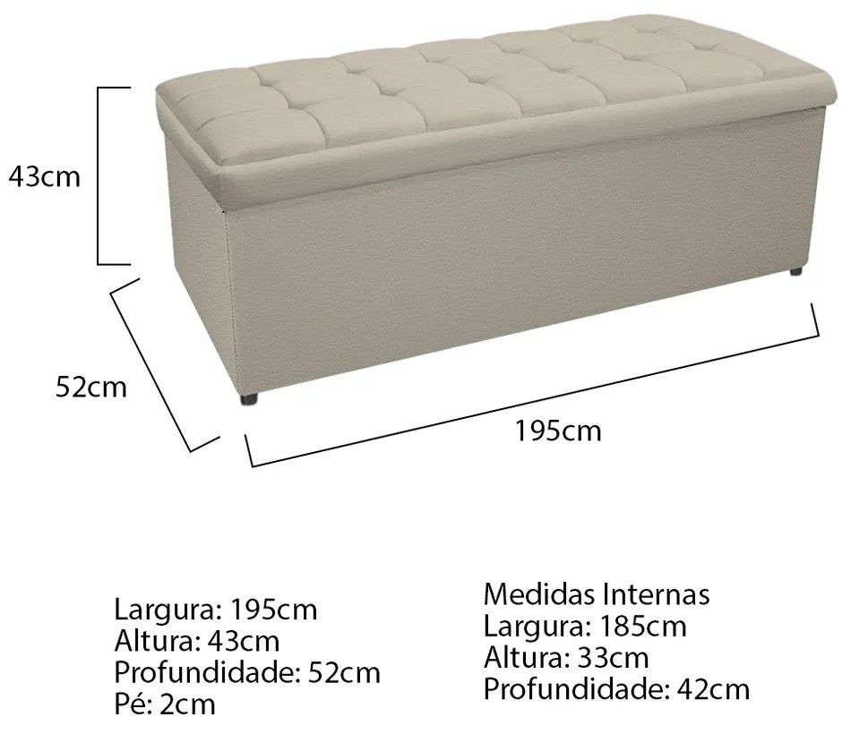 Calçadeira Copenhague 195 cm King Size Corano Bege - ADJ Decor