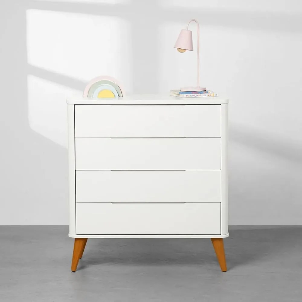 Cômoda Boom 4 Gavetas com Pés Retrô Mel - Branco