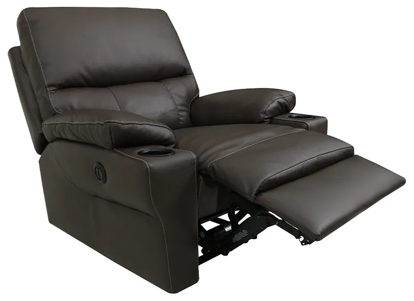 Poltrona do Papai Sala de Cinema Mia Reclinável Retrátil Power Elétrico Base Fixa Couro Marrom Capuccino G40 - Gran Belo