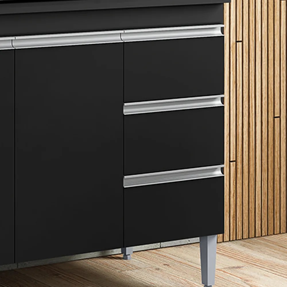 Balcão Cozinha com Tampo 100cm 3 Gavetas Leticia A01 - D'Rossi - Preto