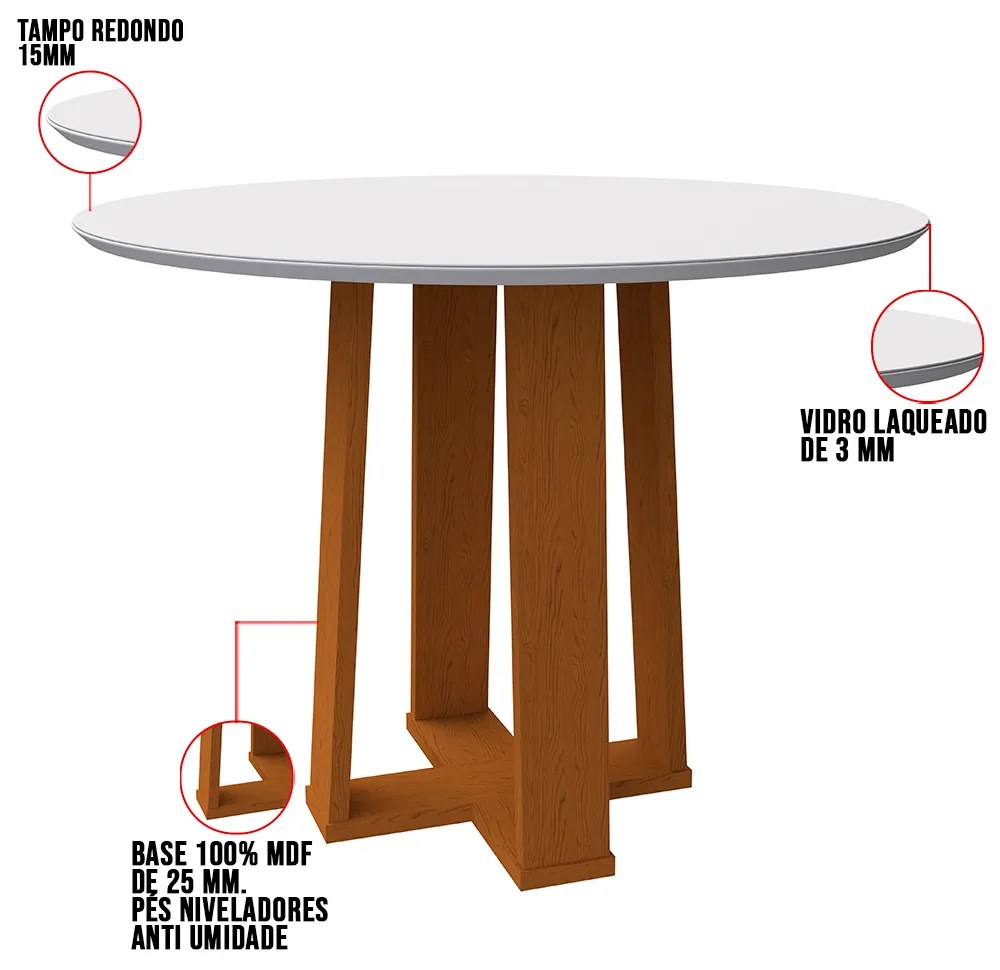 Mesa de Jantar Lara 100 cm Off White Base Ypê - D'Rossi
