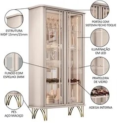 Cristaleira de Vidro com Espelho Alvora H01 Off White - Mpozenato