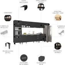 Armário de Cozinha CP06 Com Pia 180cm Pérola Z34 Preto      - Mpozenat