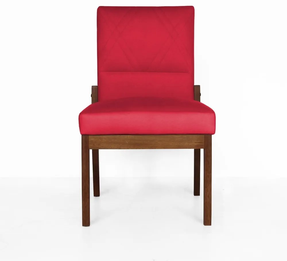 Cadeira De Jantar Aurora Base Madeira Maciça Estofada Suede Vermelho