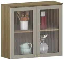 Armário de Cozinha 80cm 2 Portas Com Vidro Nádia Mocca/Avelã L01 - Mpo