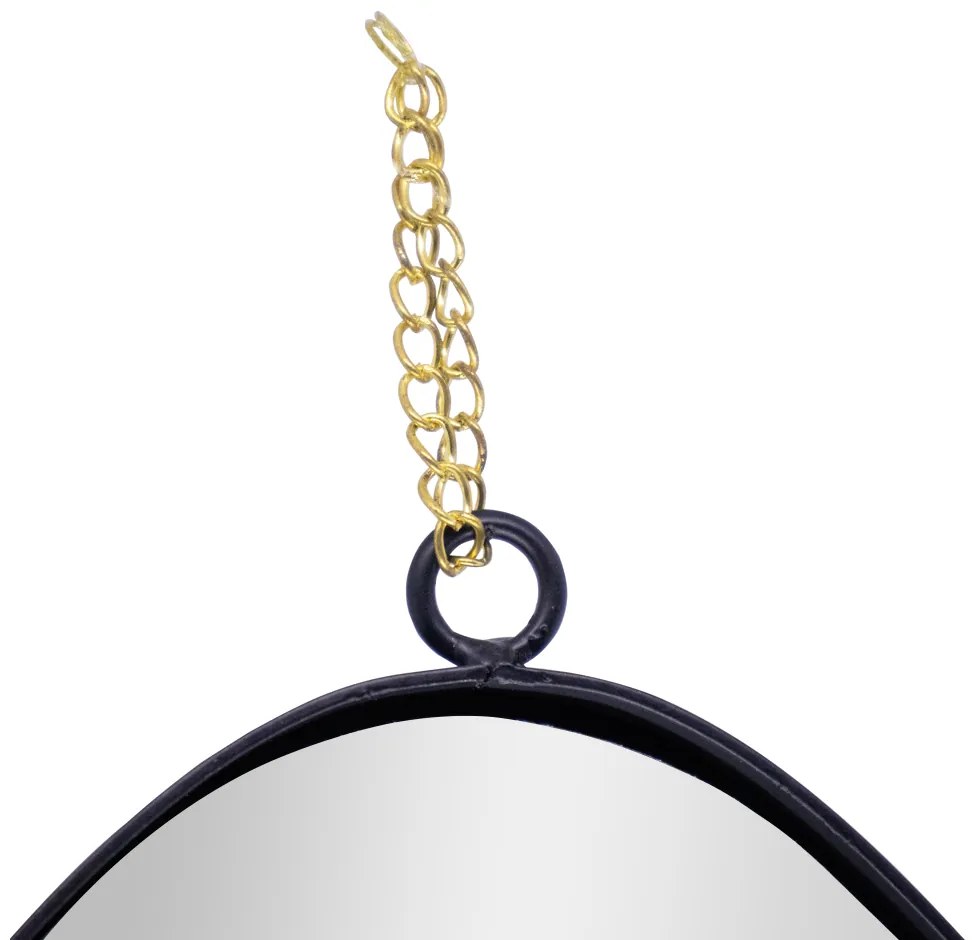 Espelho Decorativo em Metal Preto com Alça Corrente Dourado 36 cm F04 - D'Rossi