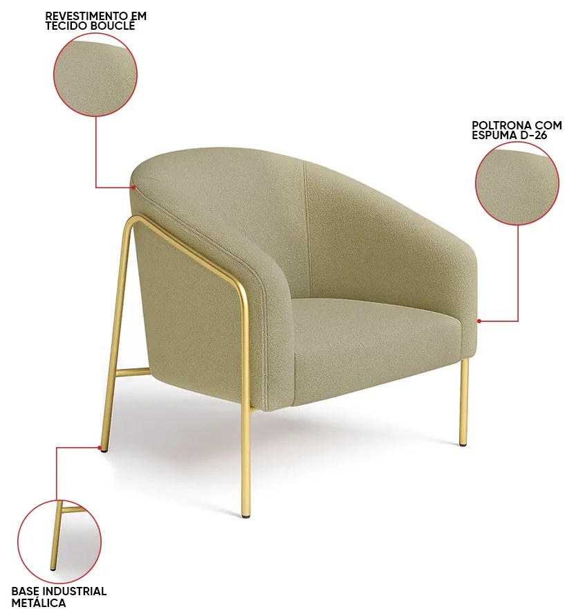 Poltrona Sala Industrial Alta Dourado Stella Bouclê D03 - D'Rossi - Pistache
