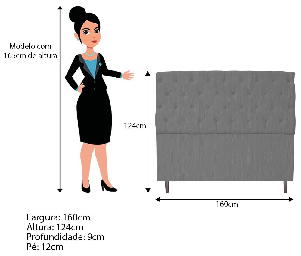 Kit Cabeceira e Calçadeira Liverpool 160 cm Queen Size Linho Chumbo - ADJ Decor