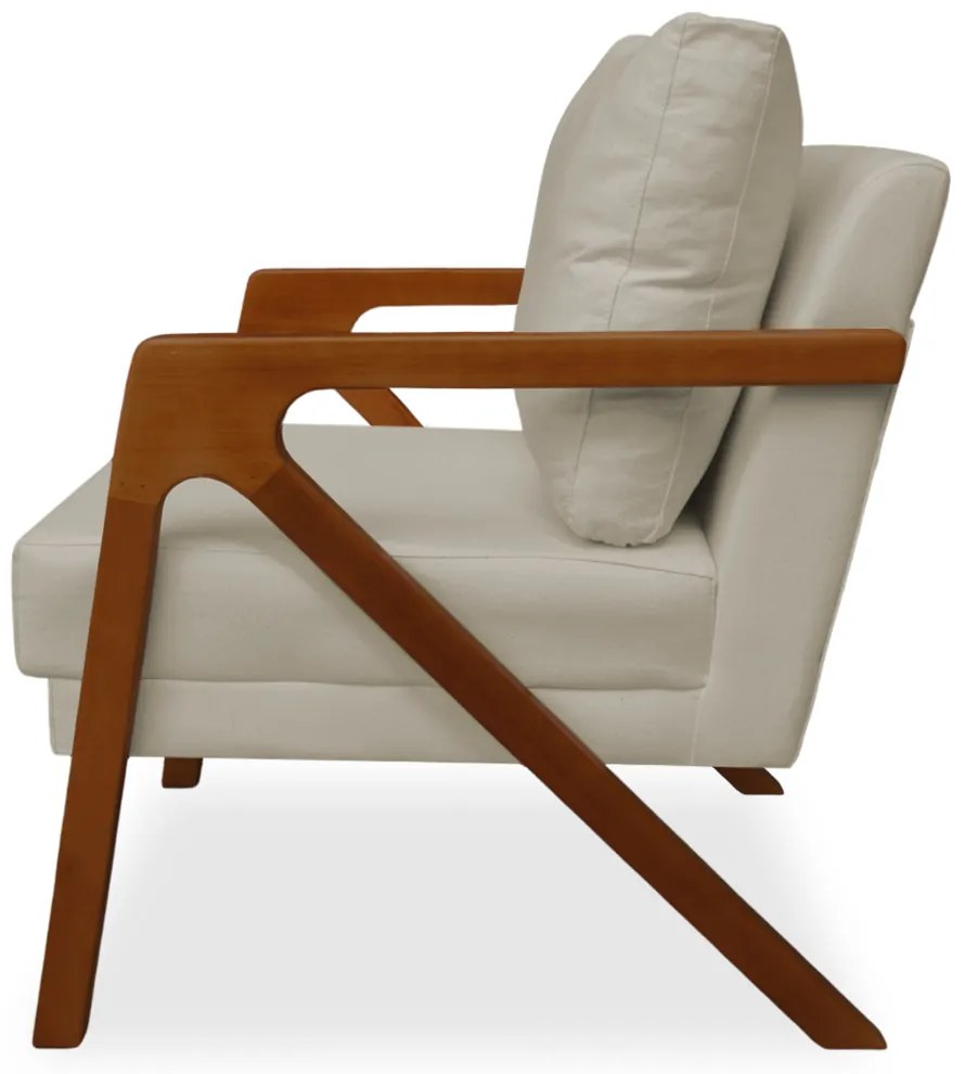 Poltrona Decorativa Amber Base De Madeira Linho Bege