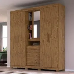 Guarda Roupa Casal 4 Portas e Espelho Eldorado Castanho Wood - Moval