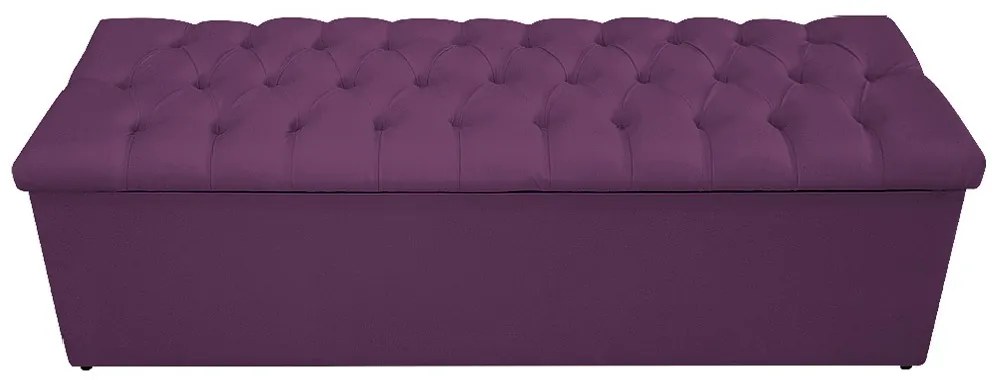 Recamier Baú Estofada Mel 140 cm Casal Com Capitonê  Suede Roxo - ADJ Decor
