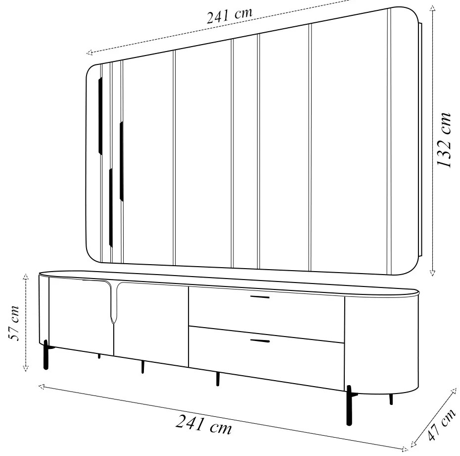 Painel com Bancada 241cm Avatar com LED e Detalhes Dourados para TV Até 75 G18 - Gran Belo - OffWhite