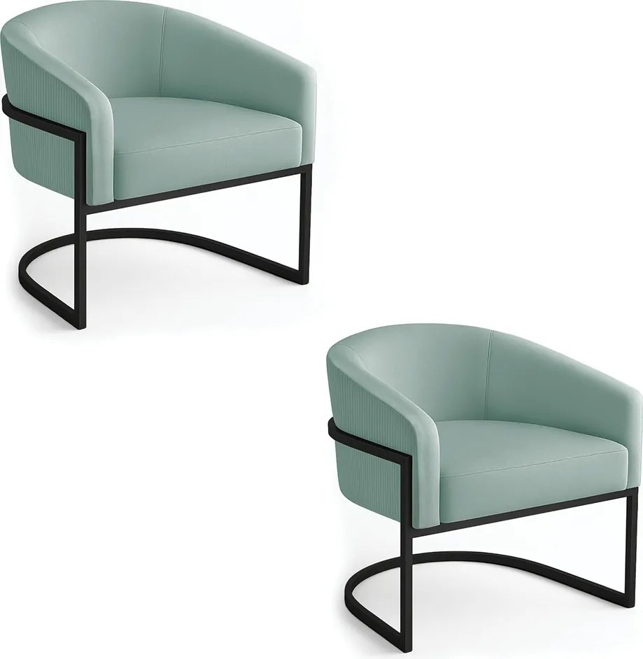 Poltrona Sala Industrial Preto Kit 2 Arielle Veludo Cotelê D03 - D'Rossi - Menta