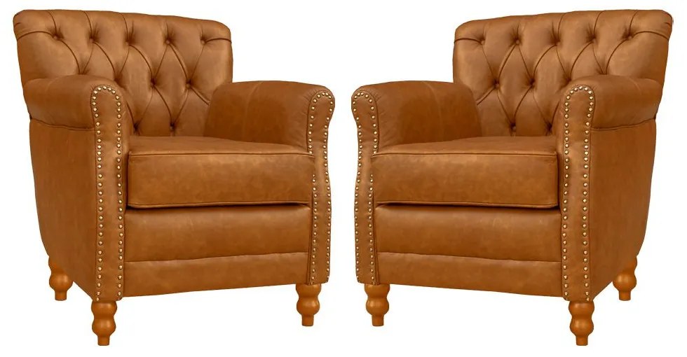 Kit 02 Poltronas Decorativas Sala de Estar Níger Pés Madeira Couro Mel G58 - Gran Belo