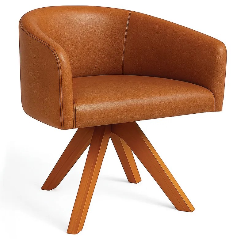 Poltrona Sala Base Giratória Madeira Arielle Sintético Pu Whisky D03 - D'Rossi