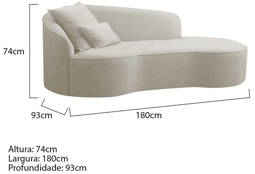 Divã Recamier Curvo Sala de Estar Recepção Inglaterra 180cm Lado Direito Linho