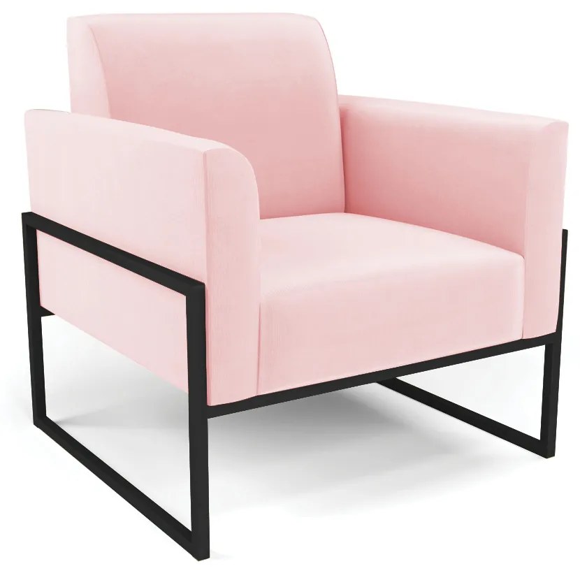 Sofá Namoradeira com Poltrona Base Industrial Alta Preto Marisa Suede D03 - D'Rossi - Rosa Bebê
