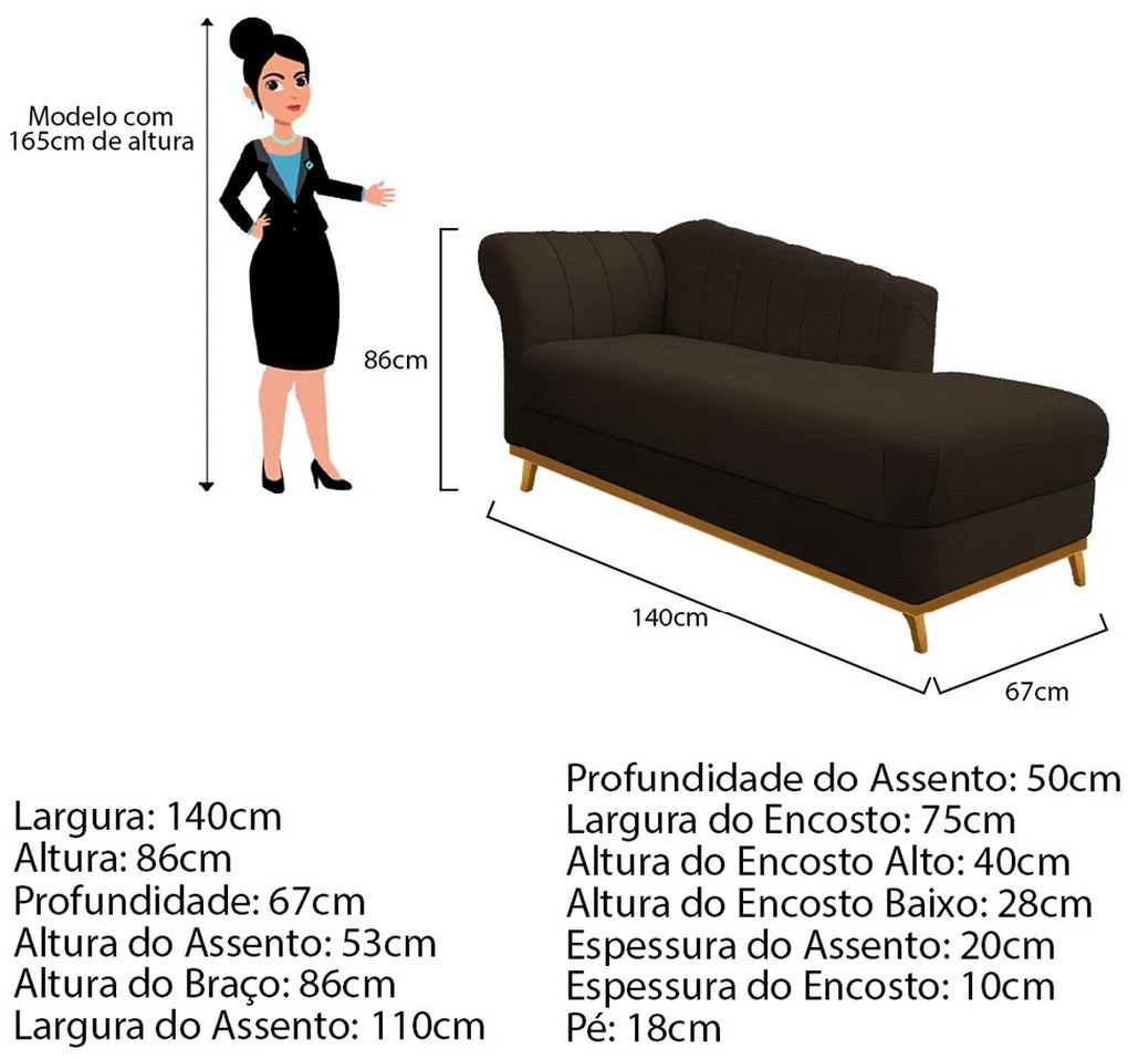 Recamier Vanessa 140cm Lado Esquerdo Corano Marrom - ADJ Decor
