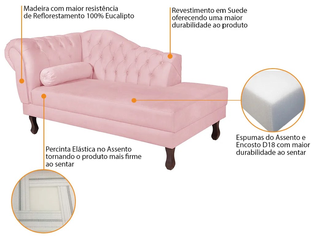 Recamier Diana 140cm Lado Direito Suede Rosa Bebê - ADJ Decor