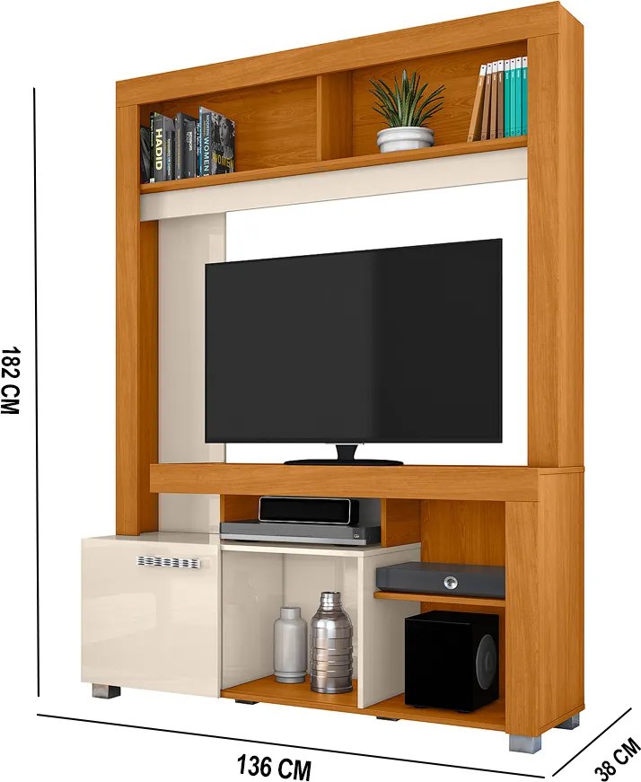 Estante de TV 50 Pol 136cm Sala de Estar Mervan Cinamomo/Off White M20 - D'Rossi