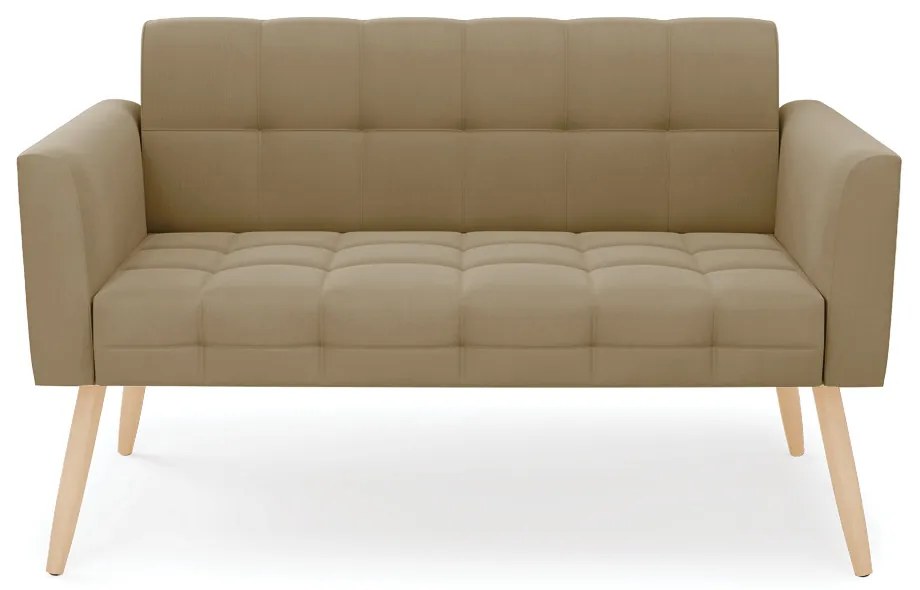 Sofá Namoradeira Elisa Suede Marrom Rato Pés Palito Natural - D'Rossi