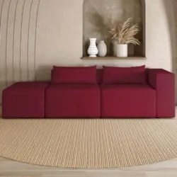 Sofá 5 Lugares 343cm Com Puff Esquerdo Fay Veludo Bordo Z55 - Mpozenat